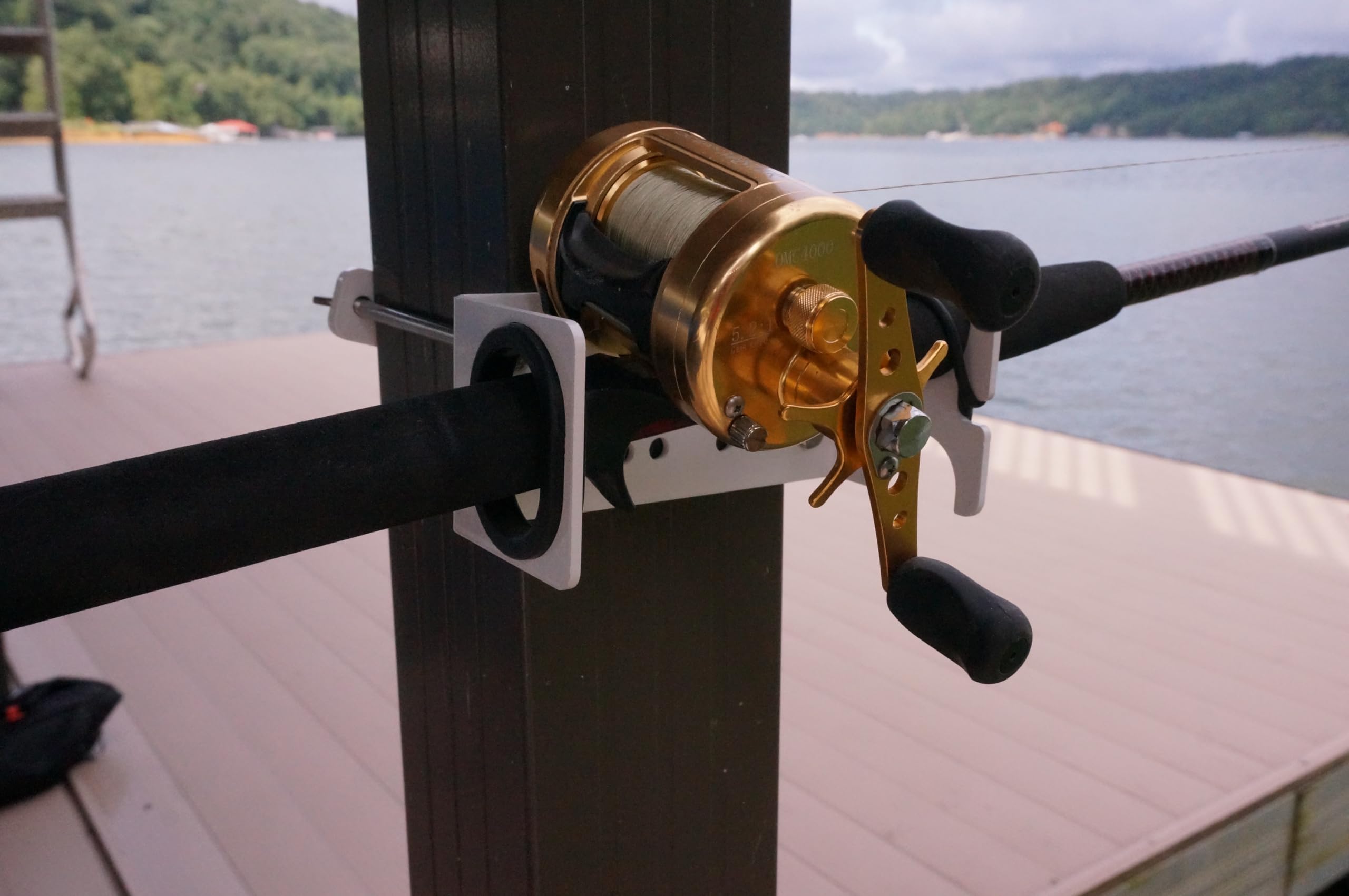 Installed MTM104 rod holder with wood dock mount example