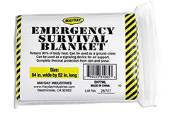 Mayday Emergency Solar Blanket for 1-person provides compact warmth in emergencies.