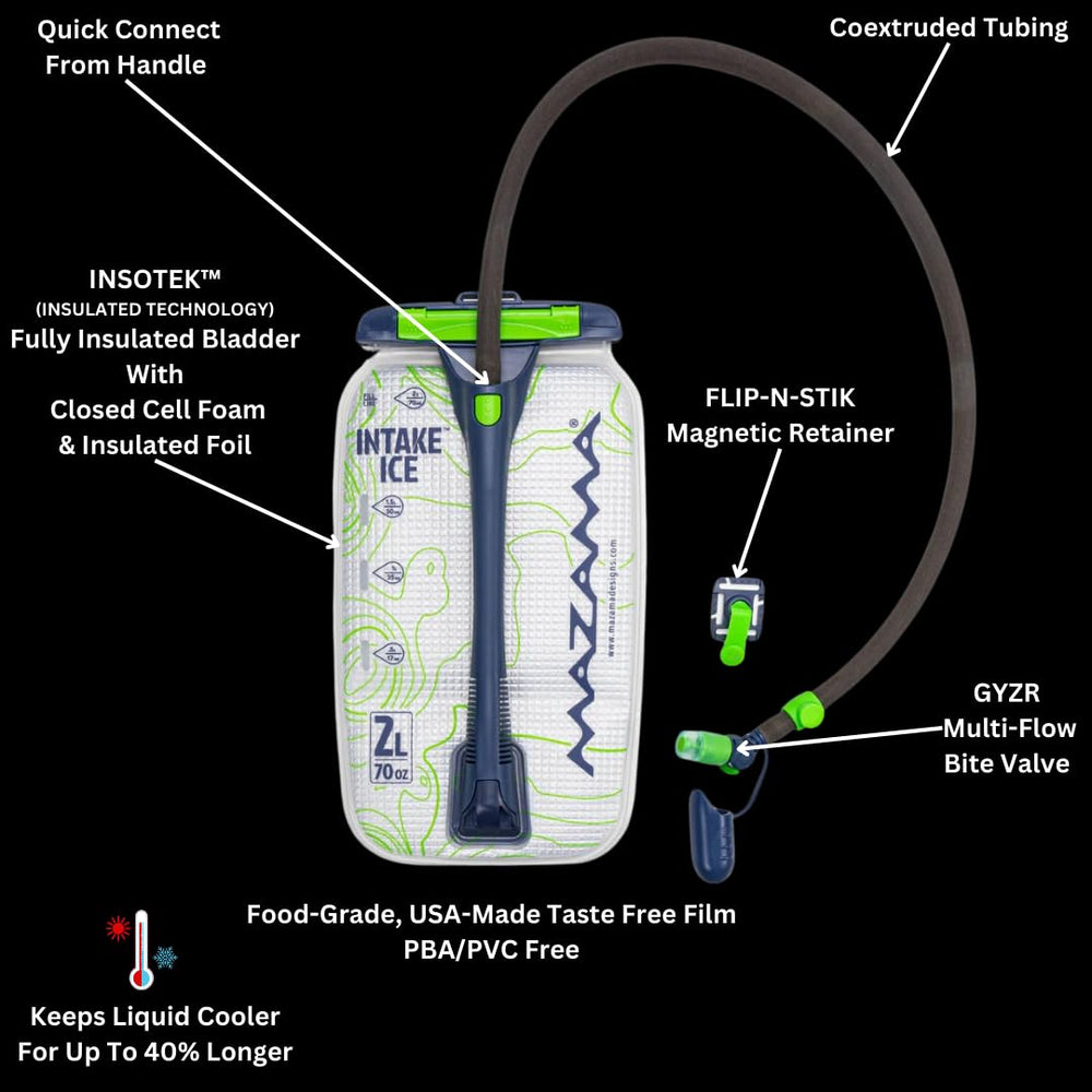 Mazama Intake ICE fill port open demonstrates easy loading during backpacking adventures.