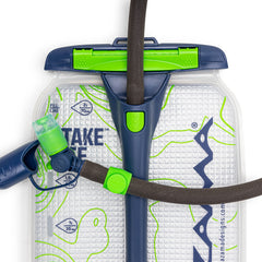 Mazama Intake ICE GYZR bite valve shows fast, controlled drinking on the trail.