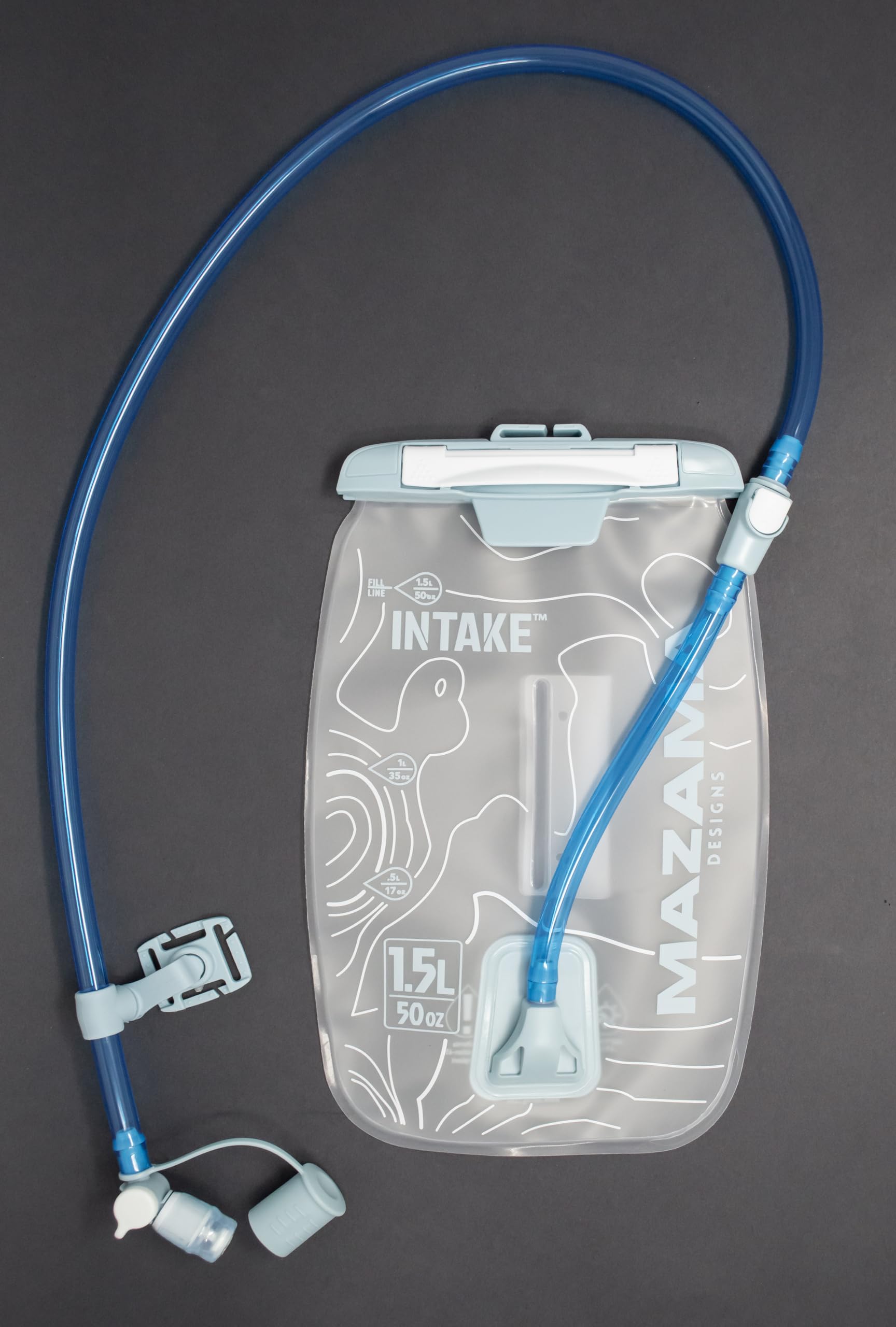 Mazama Intake NXT 1.5L cap and tube shown for secure closure and clean setup.