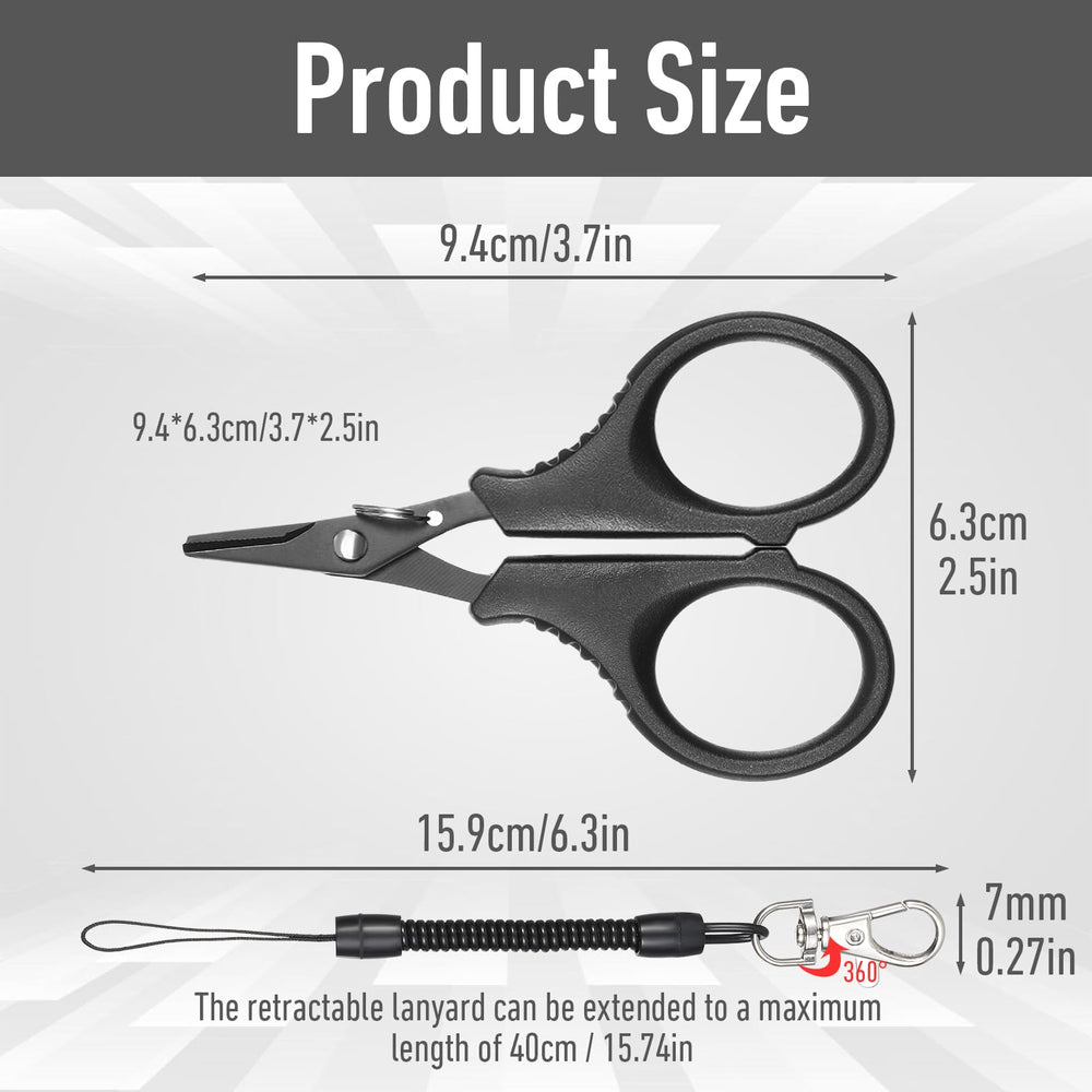 Three scissors with retractable lanyards ready for angling use
