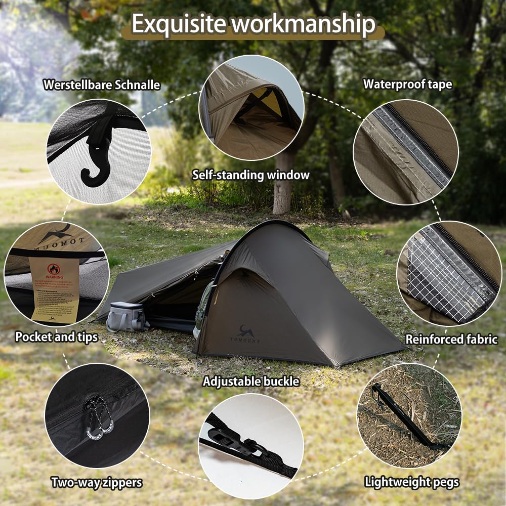 MC TOMOUNT bivy tent ultralight durability with 7001 aluminum poles withstands winds.