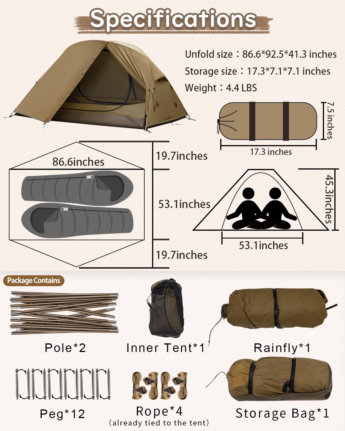 MC TOMOUNT ultralight tent packs compactly for backpacking and bike trips.