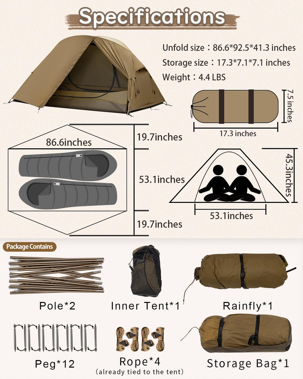 MC TOMOUNT ultralight tent packs compactly for backpacking and bike trips.