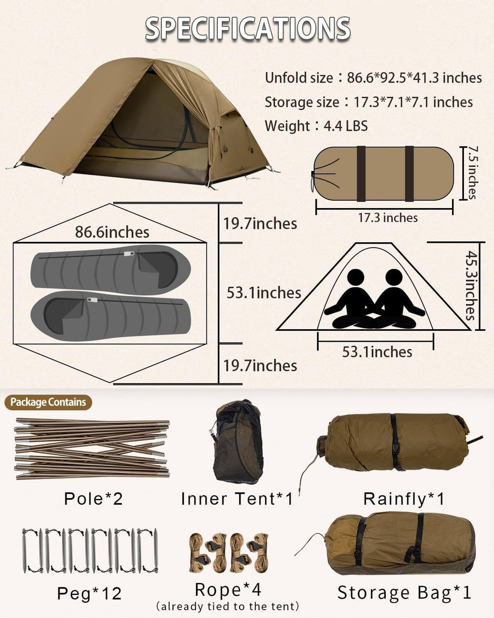 MC TOMOUNT ultralight tent packs compactly for backpacking and bike trips.