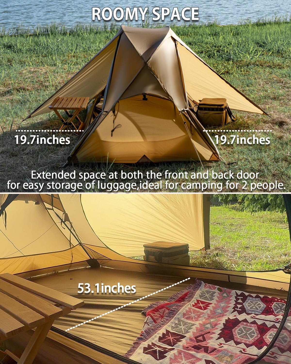 MC TOMOUNT tent outer nylon with 3000mm waterproof rating for reliable rain protection.