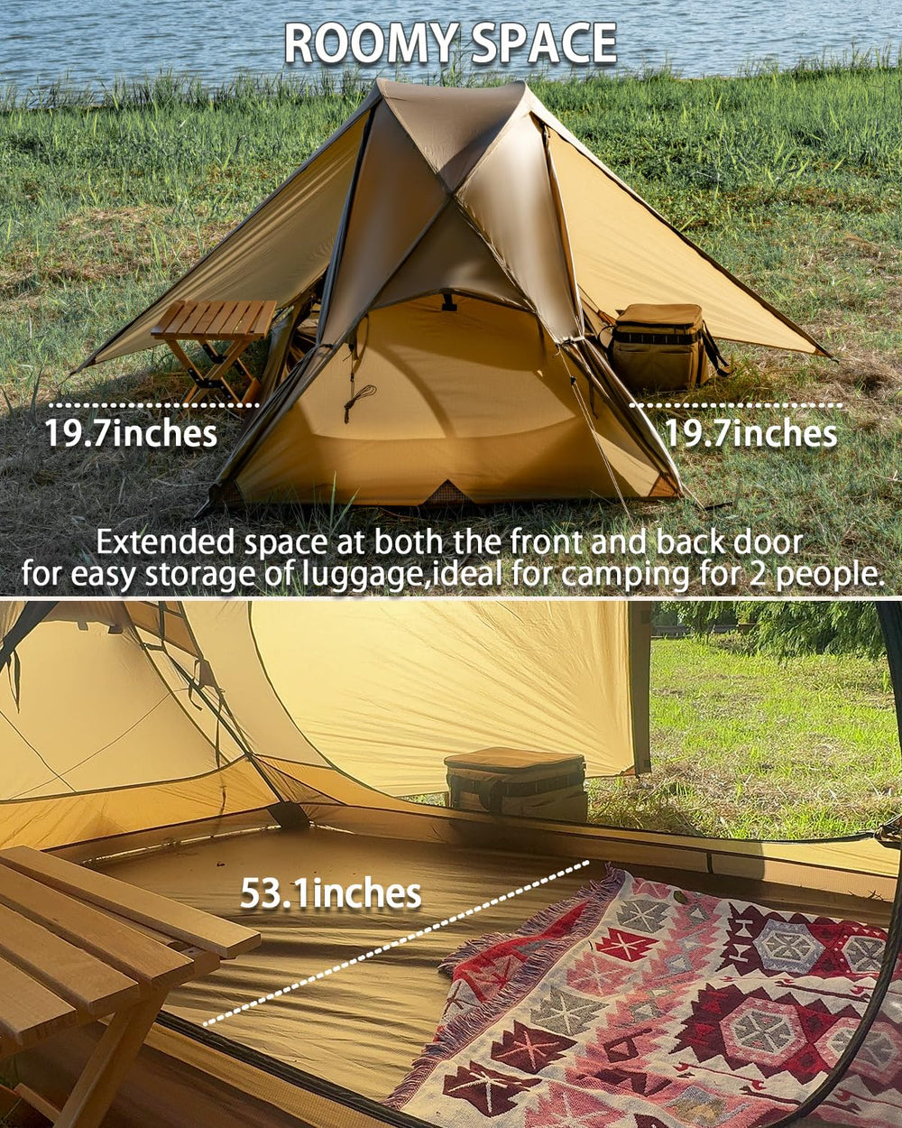 MC TOMOUNT tent outer nylon with 3000mm waterproof rating for reliable rain protection.