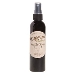 McIntire Saddlery Saddle Shop Room Spray bottle, evokes traditional leather shop aroma for tack rooms