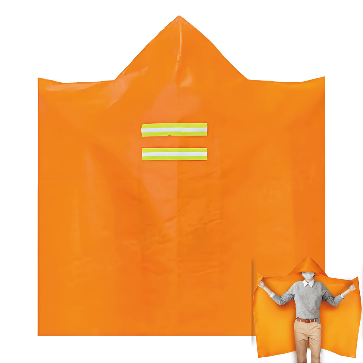MDH Upgrade Fireproof Escape Cape worn with hood for quick emergency escape.