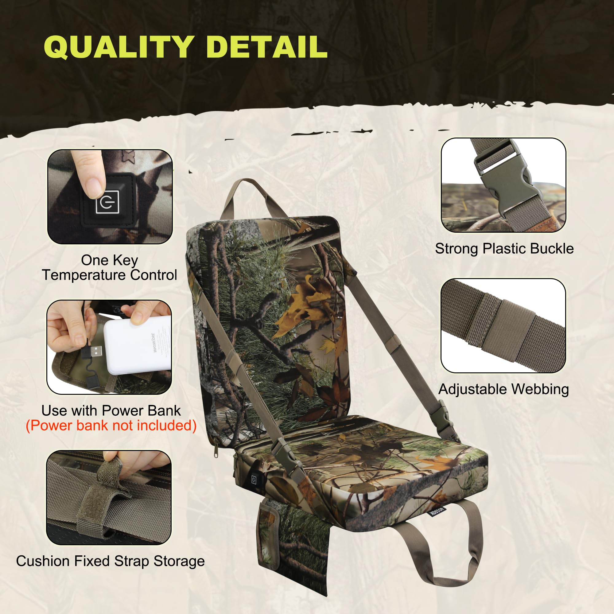 MDSTOP portable seat with handle and buckle attaches to packs for quick access.