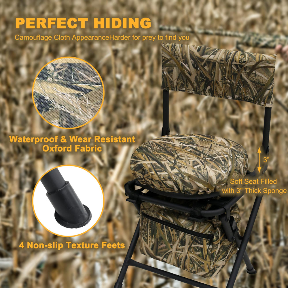 MDSTOP wide swivel feet stabilize the chair on dirt and grass