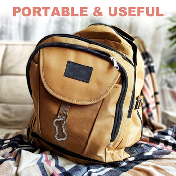 MECCANIXITY bone-shape clip attached to backpack for hands-free organization