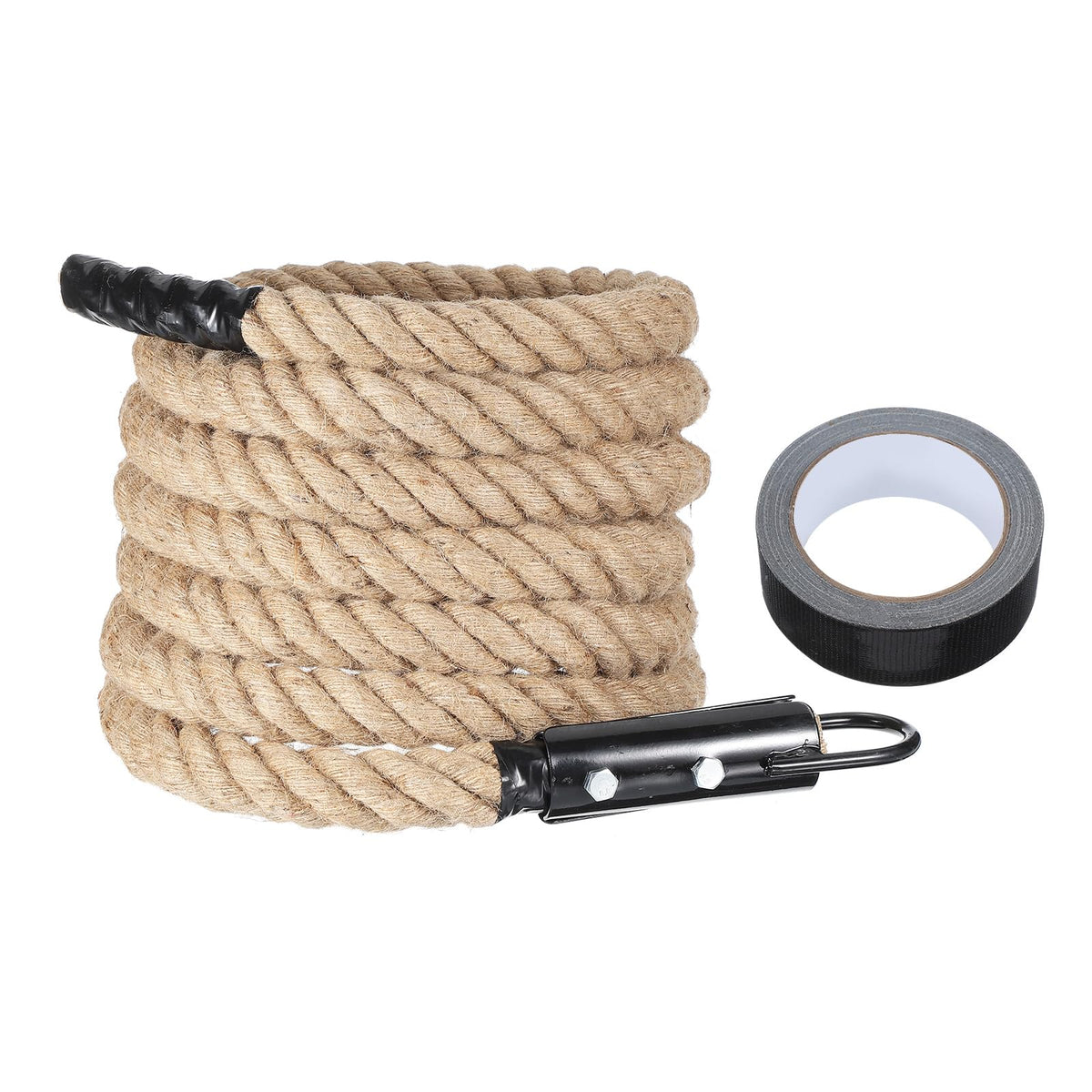 MECCANIXITY climbing rope full view highlights durable jute construction for versatile workouts.