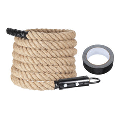 MECCANIXITY climbing rope full view highlights durable jute construction for versatile workouts.