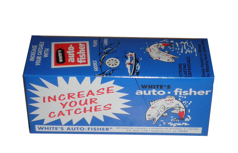 Mechanical Fisher White’s AutoFisher Reel close-up, ideal for ice fishing and dock setups