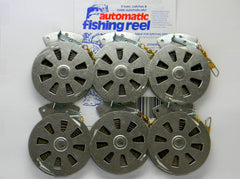 Mechanical Fisher yo-yo fishing reel with flat trigger enables automatic hook setting for docks and jetties.