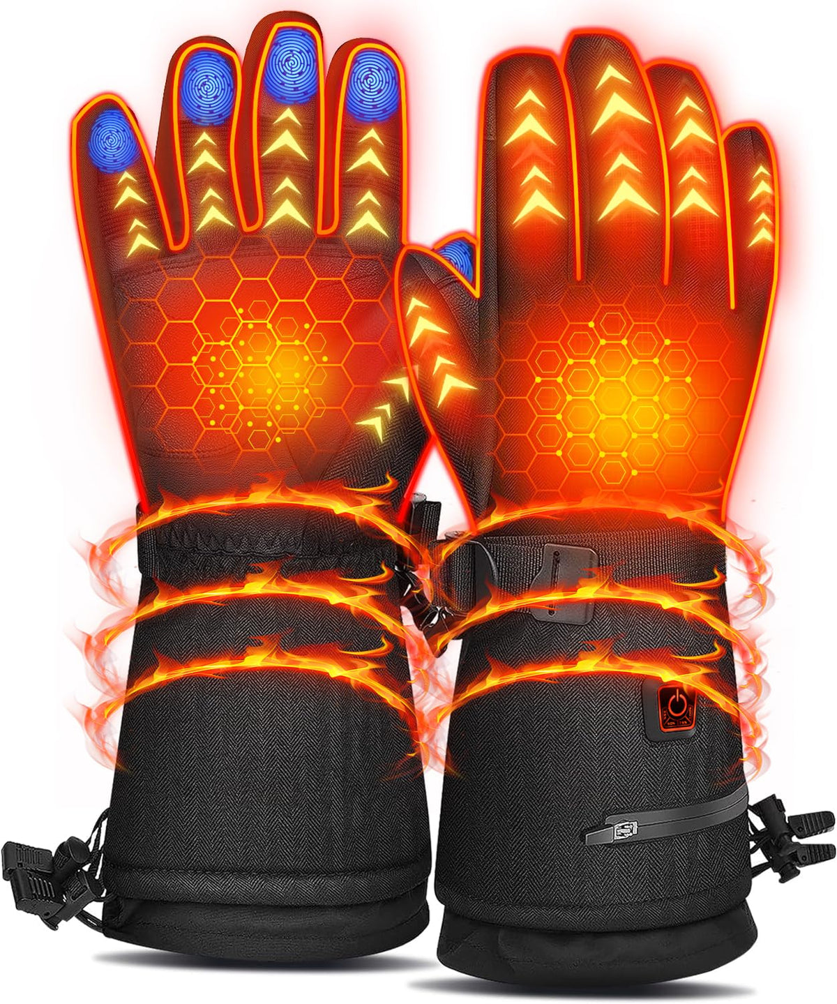 Mecmic heated gloves front view showing winter-ready design for outdoor warmth