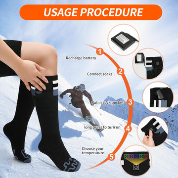 Mecmic heated socks include care tips and battery removal guidance