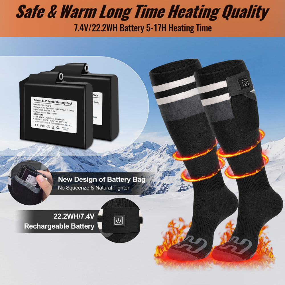 Mecmic heated socks feature washable connectors for easy cleaning after outdoor use