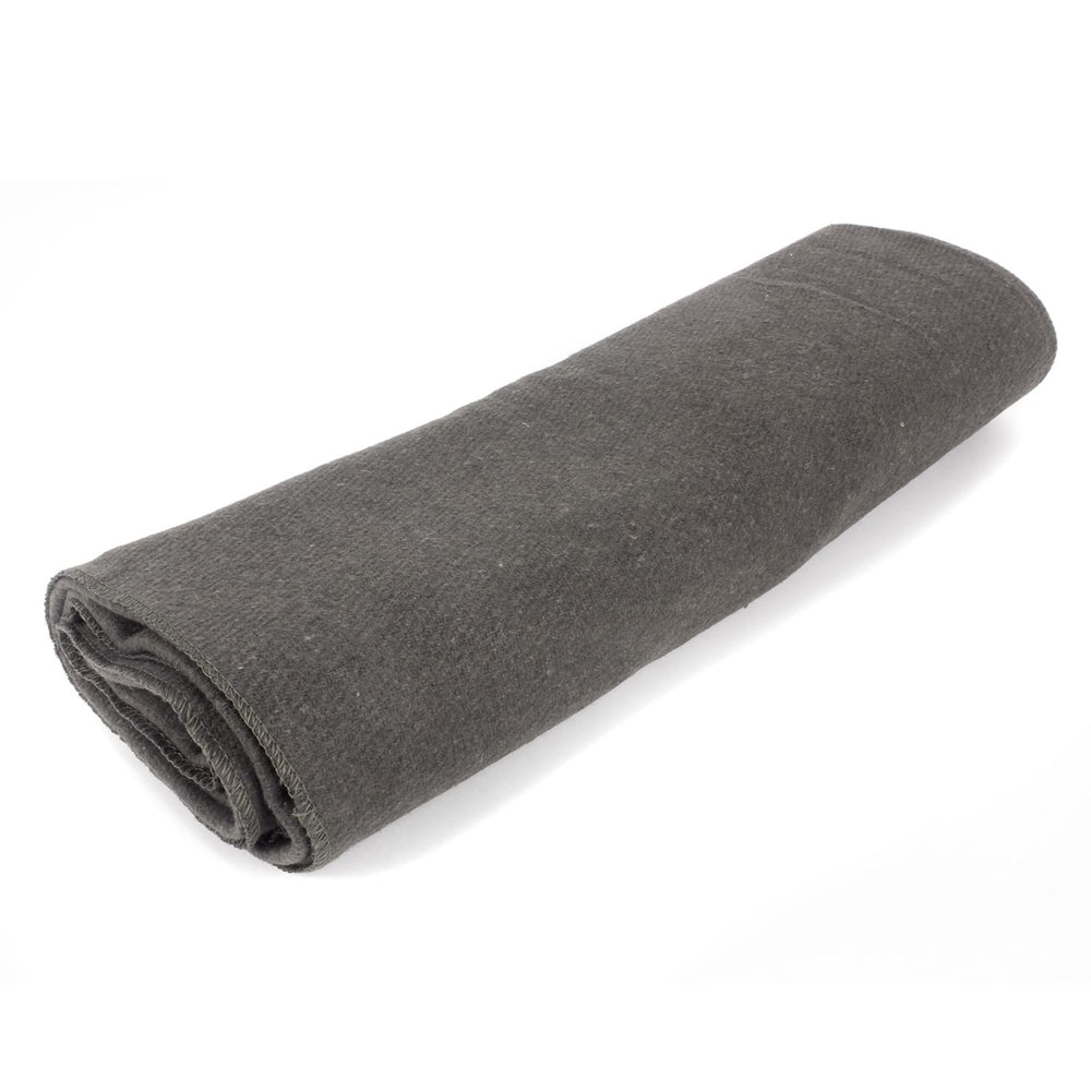 MediTac grey warm wool blanket fire-retardant tag detail.