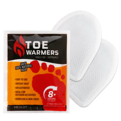 MEDLOT Toe Warmers applied to socks for instant warmth and comfort