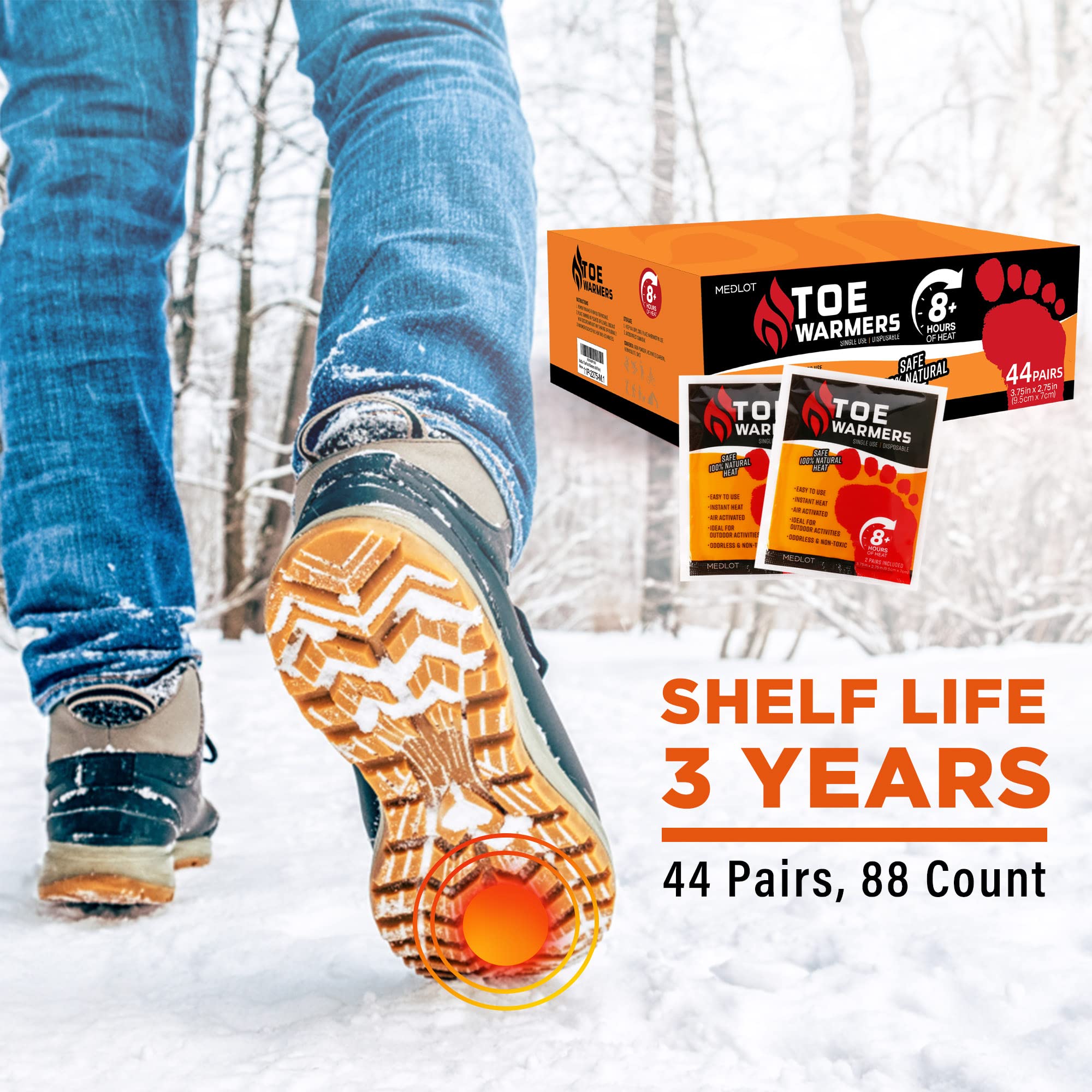 MEDLOT Toe Warmers stored in a dry place to preserve shelf life