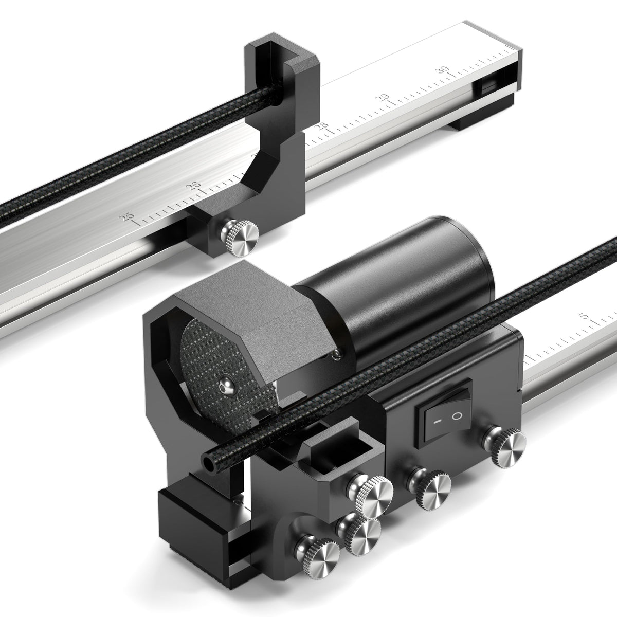 Mefape Arrow Saw on workbench with aluminum body for precise arrow cuts.