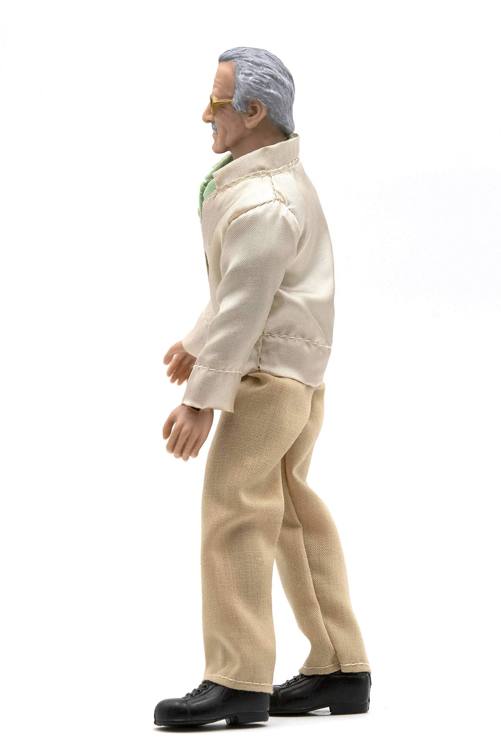 Mego Stan Lee action figure showcases articulation sequence for versatile posing