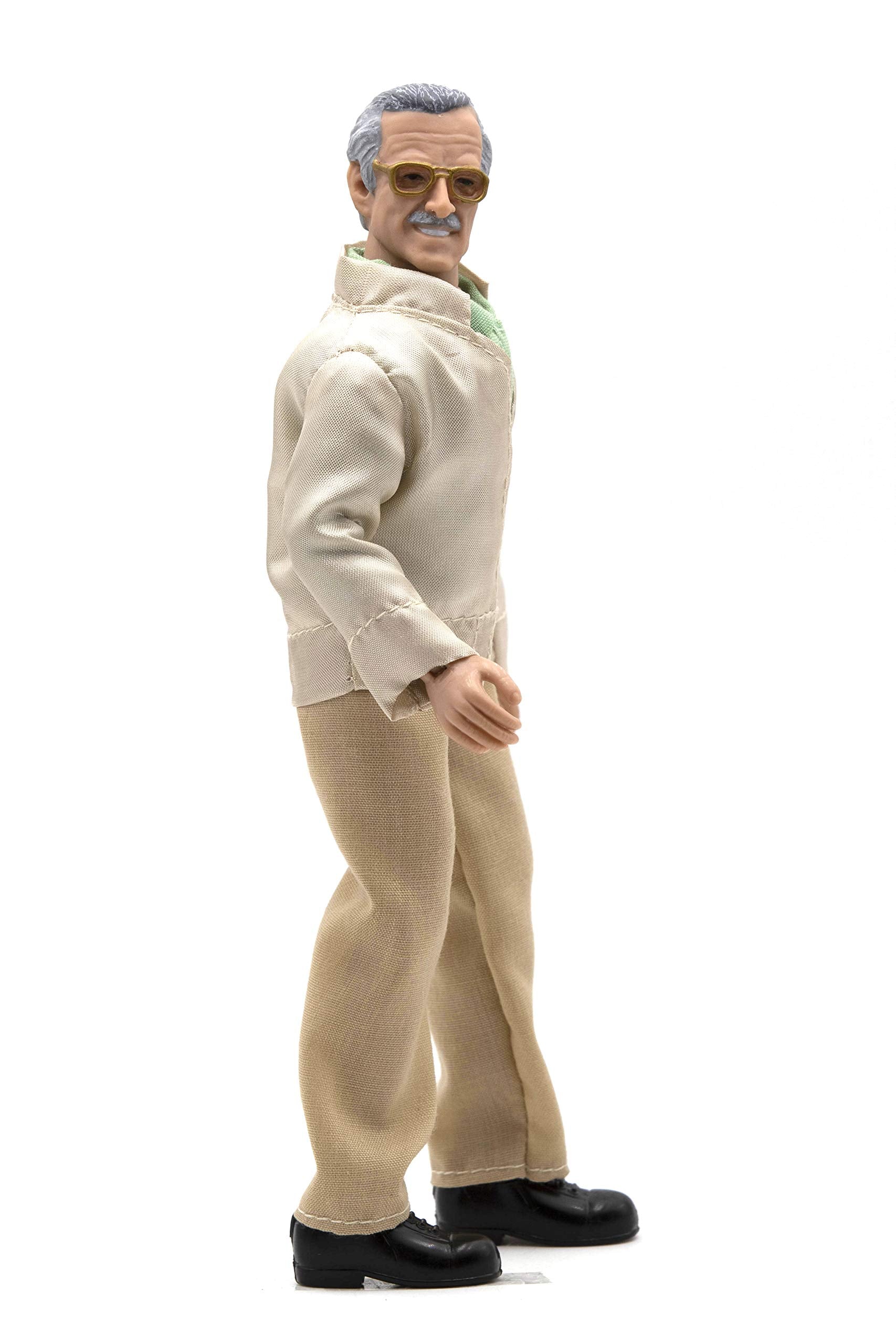 Mego Stan Lee 8-inch figure wearing real cloth clothing for authentic retro look