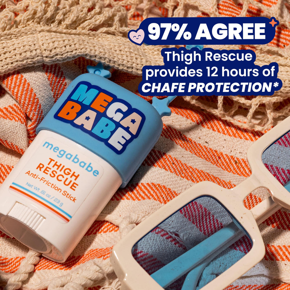Megababe Thigh Rescue Mini, clean non-greasy formula for skin protection.