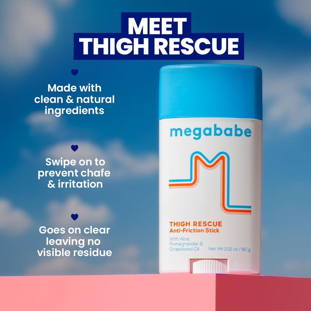 Close-up of Megababe Thigh Rescue ingredients with aloe and oils for soothing care