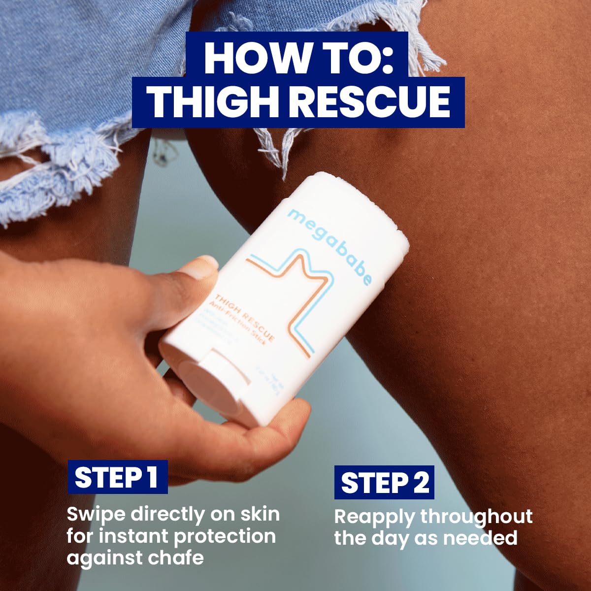 Compact Megababe Thigh Rescue stick fits in purse for on-the-go relief
