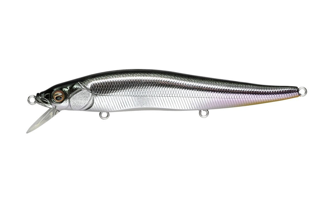 Megabass 110 Jerkbait front view highlights lifelike pattern for precise casting and enticing bites