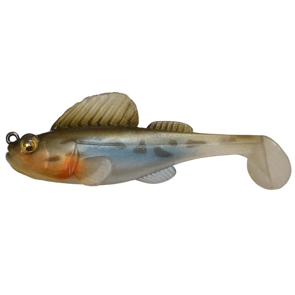 Megabass 37315 Worm Dark Sleeper showing back fins that conceal hooks for snag-free bottom fishing.