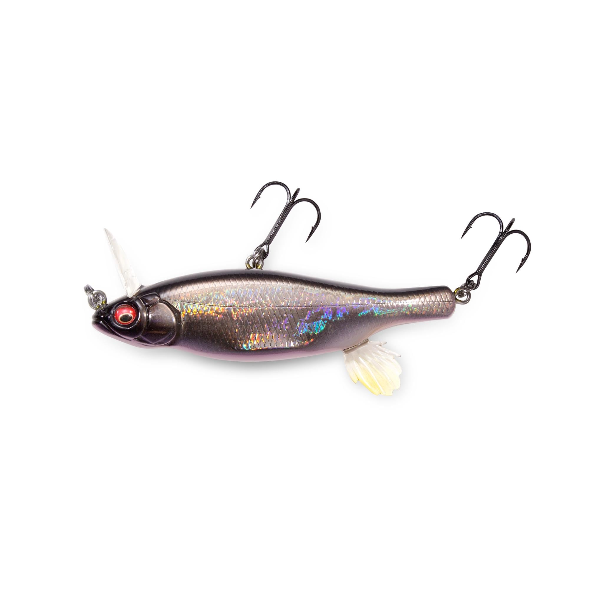 Megabass Anthrax SP-C GG Deadley Black Shad front view shows strong wake action.
