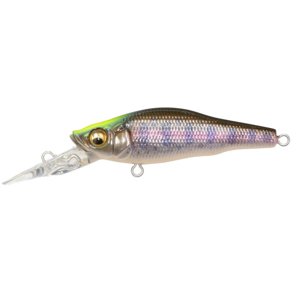 Megabass Great Hunting 48 Dive Yamame, front view, trout lure for versatile fishing.