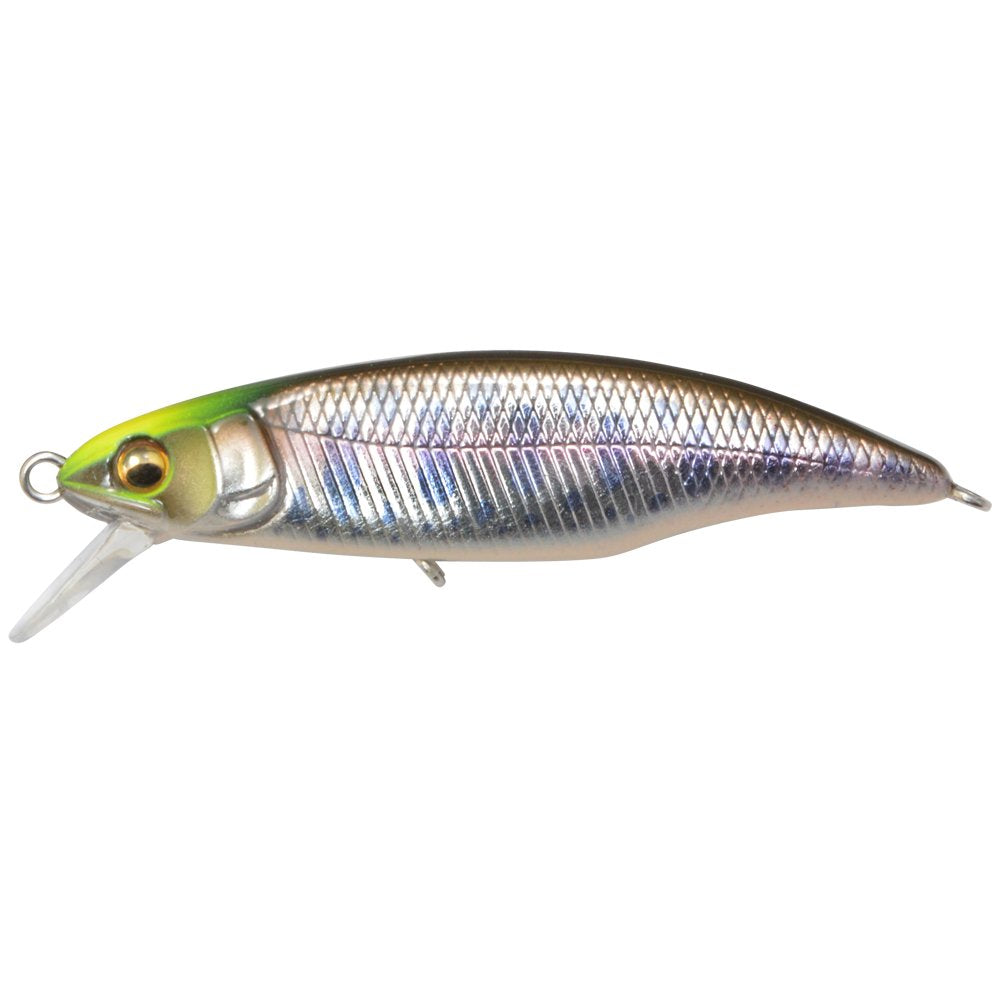 Megabass Great Hunting 50 Flatside Yamame front view, compact 50mm fast-sinking minnow for native trout