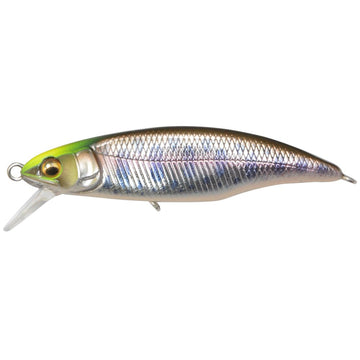 Megabass Great Hunting 50 Flatside Yamame front view, compact 50mm fast-sinking minnow for native trout