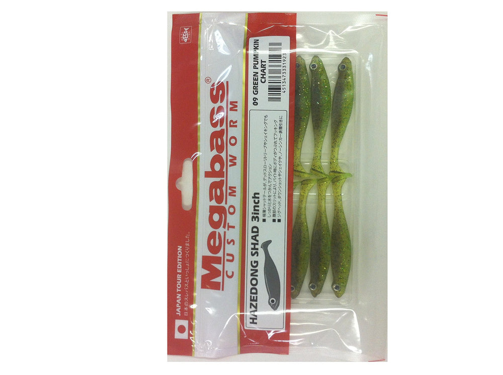 Megabass Hazedong Shad 3in Green Pumpkin C paddle tail enhances bass action