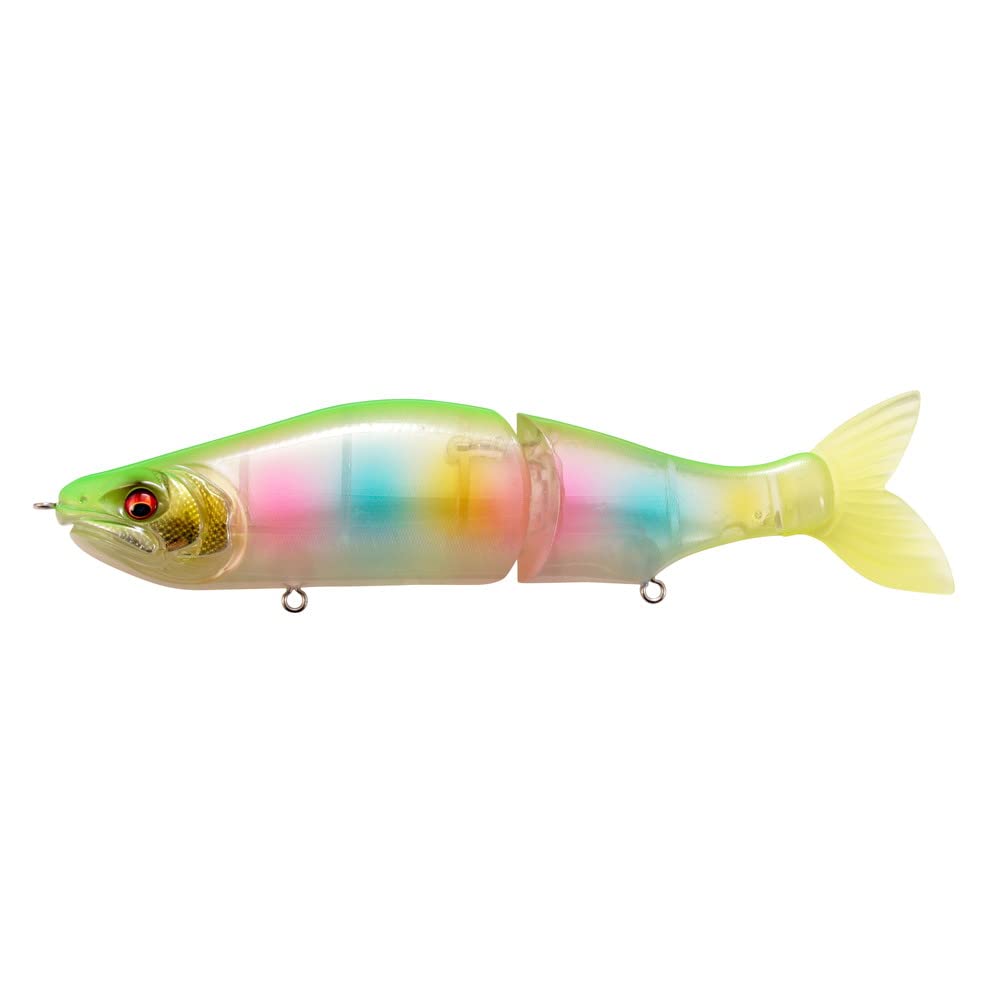 Megabass i-Slide 187R SW front view shows vibrant Clear Lime Rainbow to attract big predators.