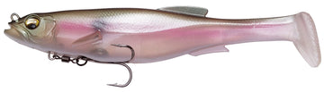 Megabass Magdraft 6-inch MB Gizzard swimbait in action showing MAG-HOLD for natural profile and better hookups