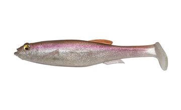 Megabass Magdraft Freestyle 6in Nude Rainbow tail-action close-up emphasizes thump