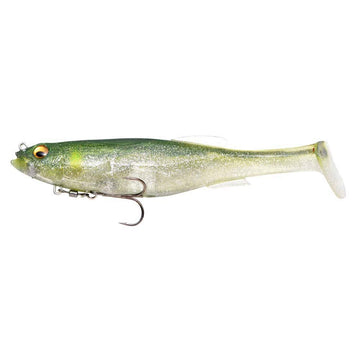 Megabass Magdraft six-inch Albino Pearl Shad with lifelike paddle tail action for bass