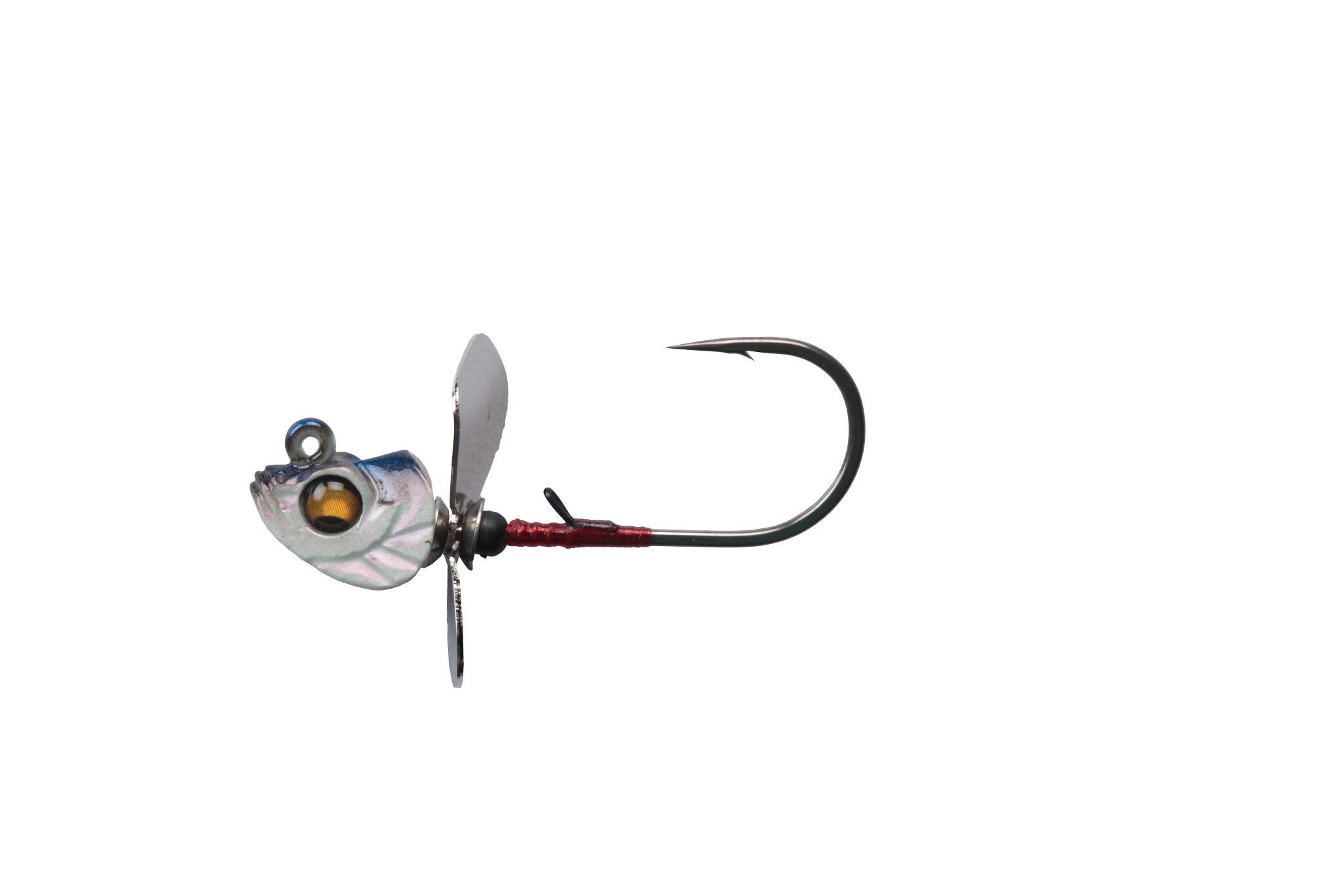 Megabass Okashira Screwhead Shad 1/8 oz with asymmetrical prop for lure attraction.