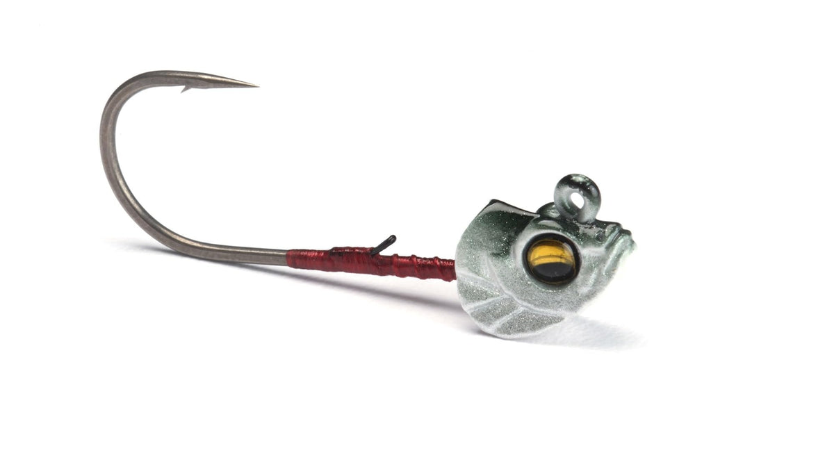 Megabass Okashira swimbait jighead Melon Ayu showing finesse balance for clear-water targets