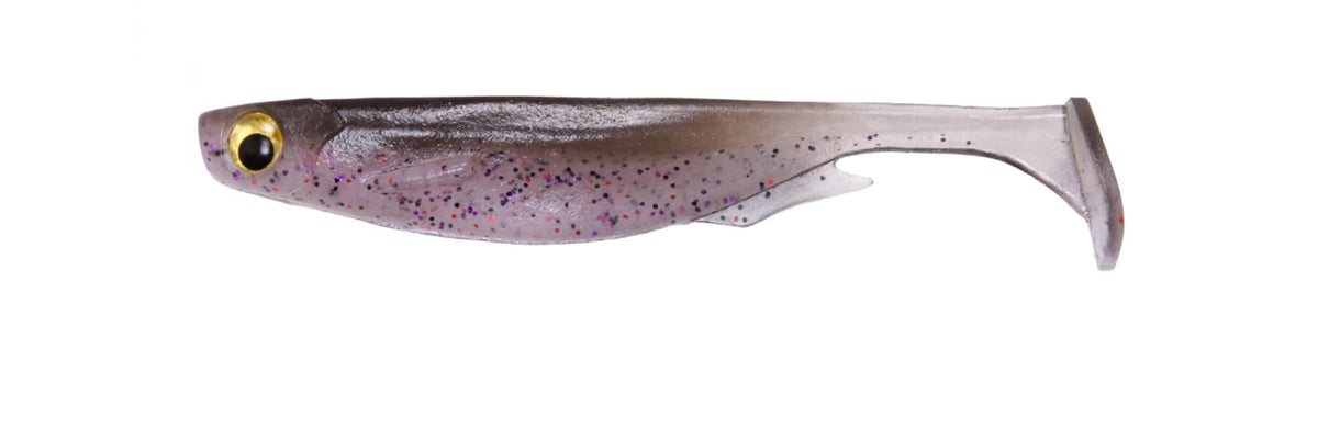 Megabass Spark Shad 3in Purple Haze sways with a precise tail kick for finesse presentations.