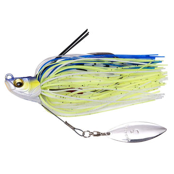 Megabass Uoze Swimmer skirted swim jig cutting through vegetation with precision.