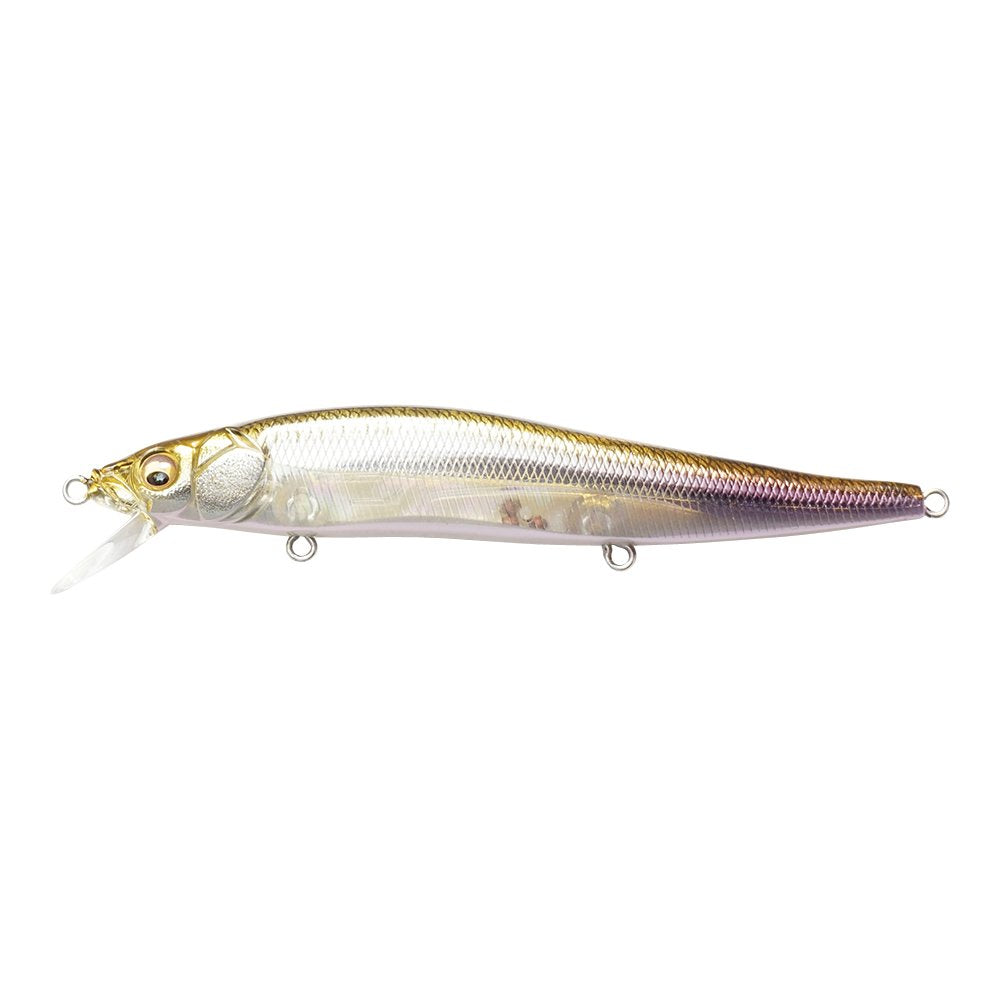 Megabass Vision Oneten HT Ito Wakasagi lure displaying slender body and side-to-side glide action for big fish.