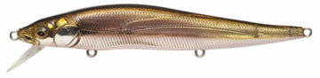 Megabass Vision Oneten ITO Wakasagi lure side-action showing slender profile to attract predatory fish